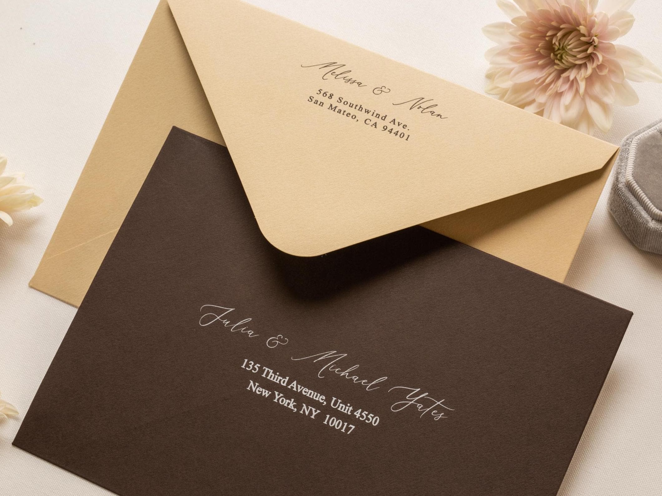 A7 envelope address printing (d4) - with white or black ink custom wedding guest invitation black navy green return envelopes personalized