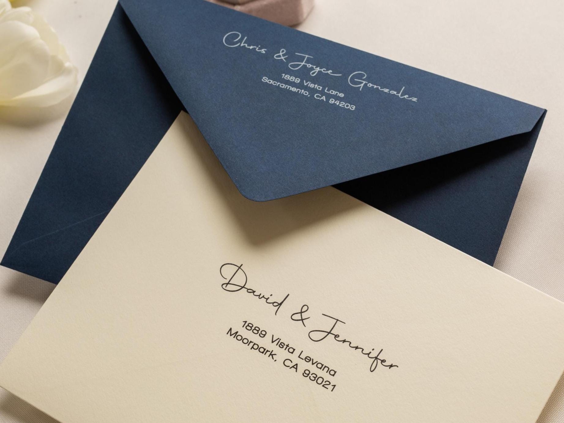 A7 envelope address printing (d3) - custom white ink printing or black ink printing holiday cards invitations return envelopes personalized