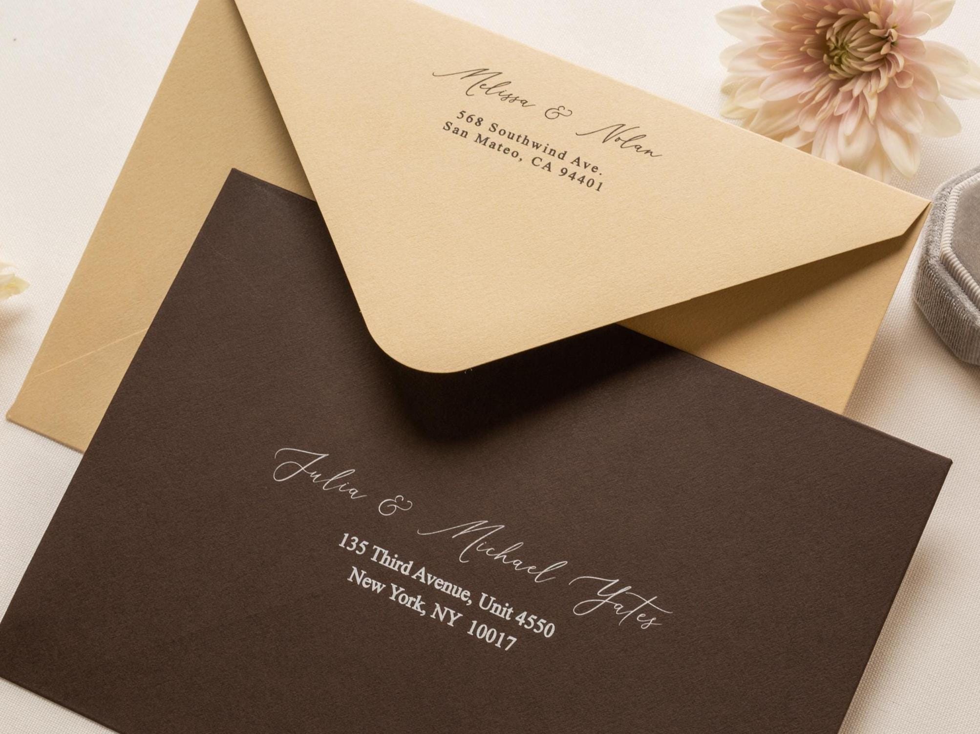 A7 envelope address printing (d4) - custom white or black ink wedding guests invitation events bold colors return envelopes personalized
