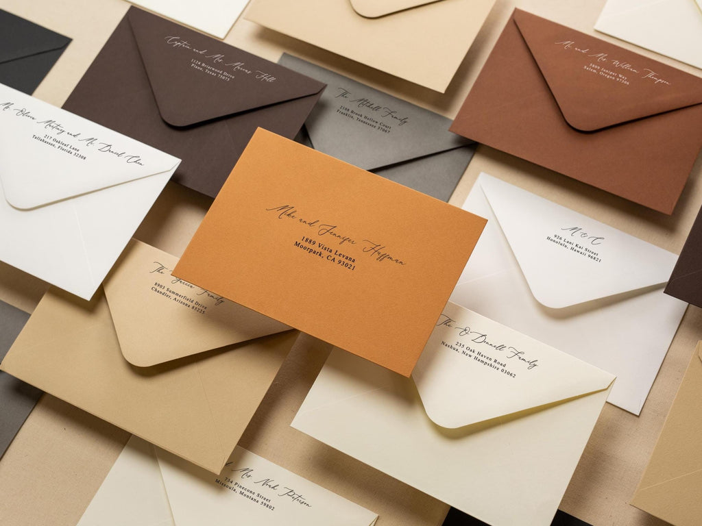 A7 envelope address printing (d4) - custom white or black ink wedding guests invitation events bold colors return envelopes personalized