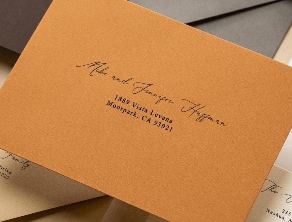 A7 envelope address printing (d4) - custom white or black ink wedding guests invitation events bold colors return envelopes personalized