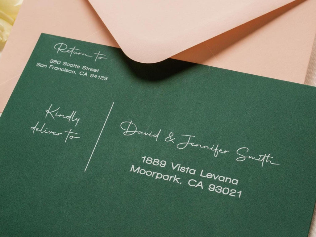 A7 envelope address printing (d7) - with white or blank ink custom wedding guest invitation black navy green return envelopes personalized