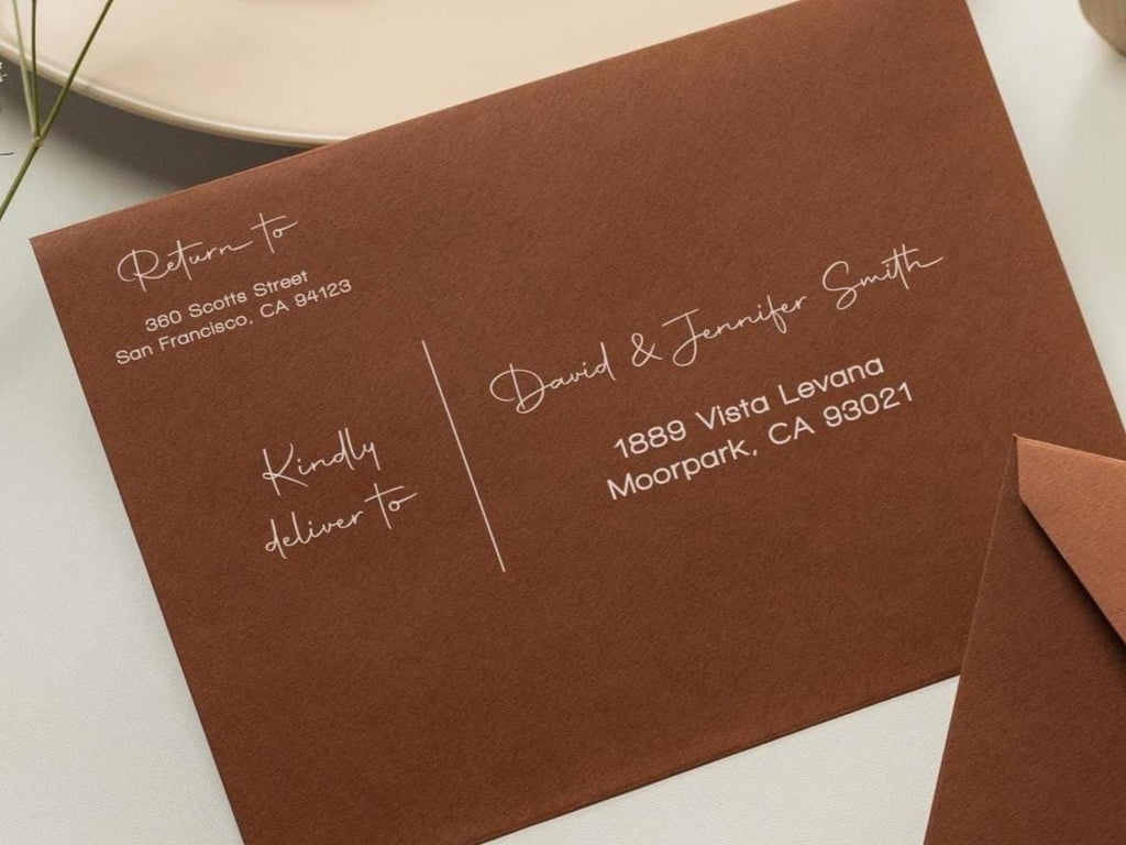 A7 envelope address printing (d7) - with white or blank ink custom wedding guest invitation black navy green return envelopes personalized