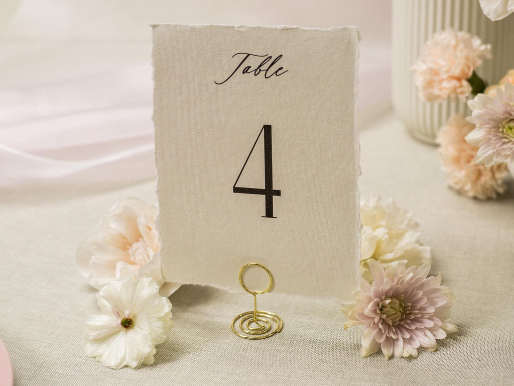 Set of 10 Deckle Edge Table Numbers - Ready to Ship with Optional Stands, Wedding Reception Event Signage, Minimalist Table Setting, 5x7