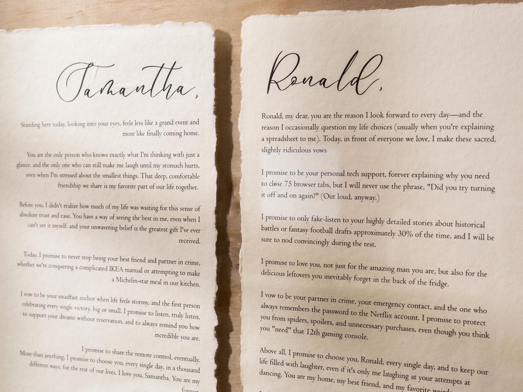 Wedding Vows Printed on Deckle Edge Paper - Custom Personalized Gift for Paper or Cotton Anniversary, A4 Large Print Poster, Vows Wall Art