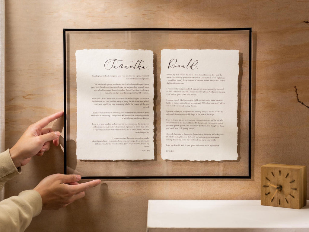 Wedding Vows Printed on Deckle Edge Paper - Custom Personalized Gift for Paper or Cotton Anniversary, A4 Large Print Poster, Vows Wall Art