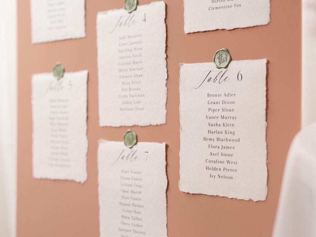 Deckle Edge Table Assignment Signs - 5x7" Seating Chart Lists for Wedding Reception Dinner, Name Check-in Table Sign, Wedding Decor, Ivory