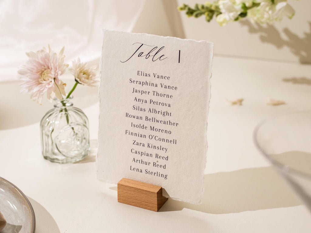 Deckle Edge Table Assignment Signs - 5x7" Seating Chart Lists for Wedding Reception Dinner, Name Check-in Table Sign, Wedding Decor, Ivory