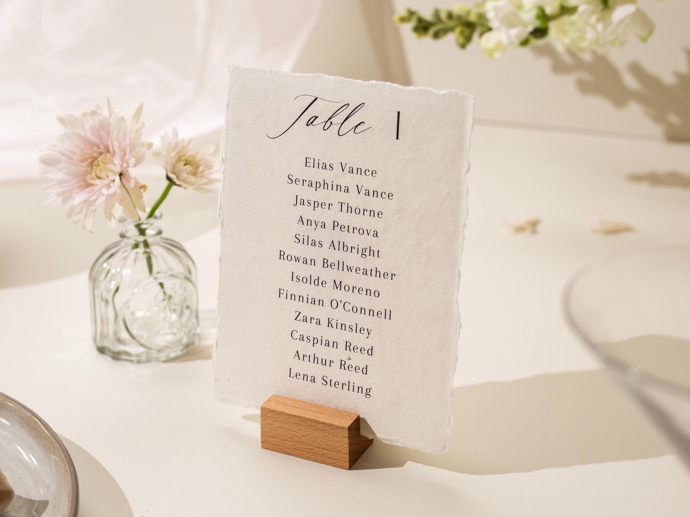 Deckle Edge Table Assignment Signs - 5x7" Seating Chart Lists for Wedding Reception Dinner, Name Check-in Table Sign, Wedding Decor, Ivory