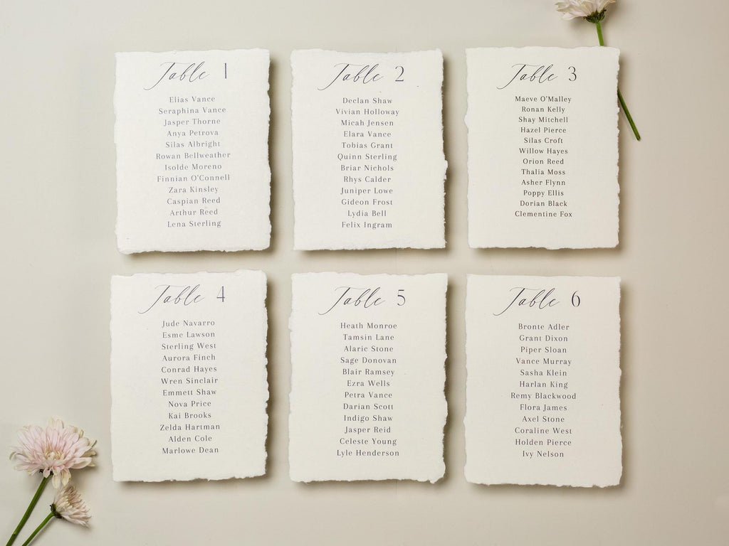 Deckle Edge Table Assignment Signs - 5x7" Seating Chart Lists for Wedding Reception Dinner, Name Check-in Table Sign, Wedding Decor, Ivory