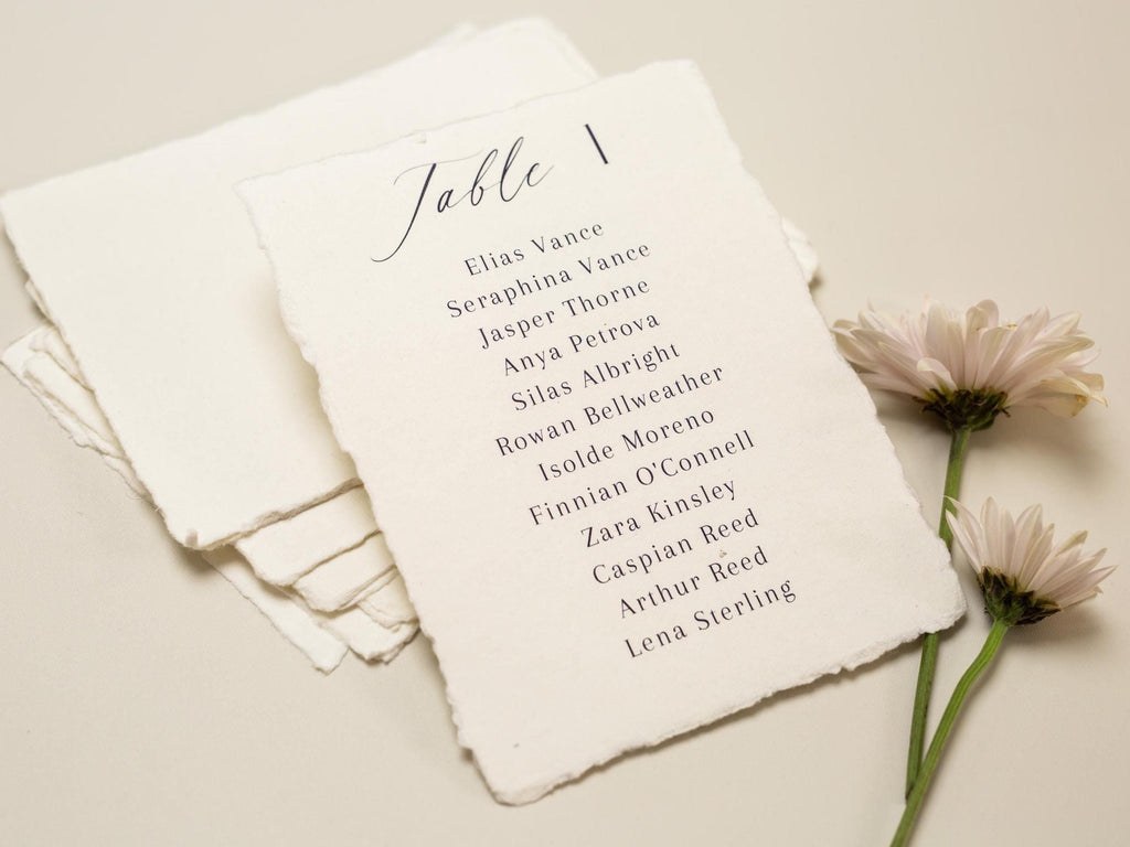 Deckle Edge Table Assignment Signs - 5x7" Seating Chart Lists for Wedding Reception Dinner, Name Check-in Table Sign, Wedding Decor, Ivory