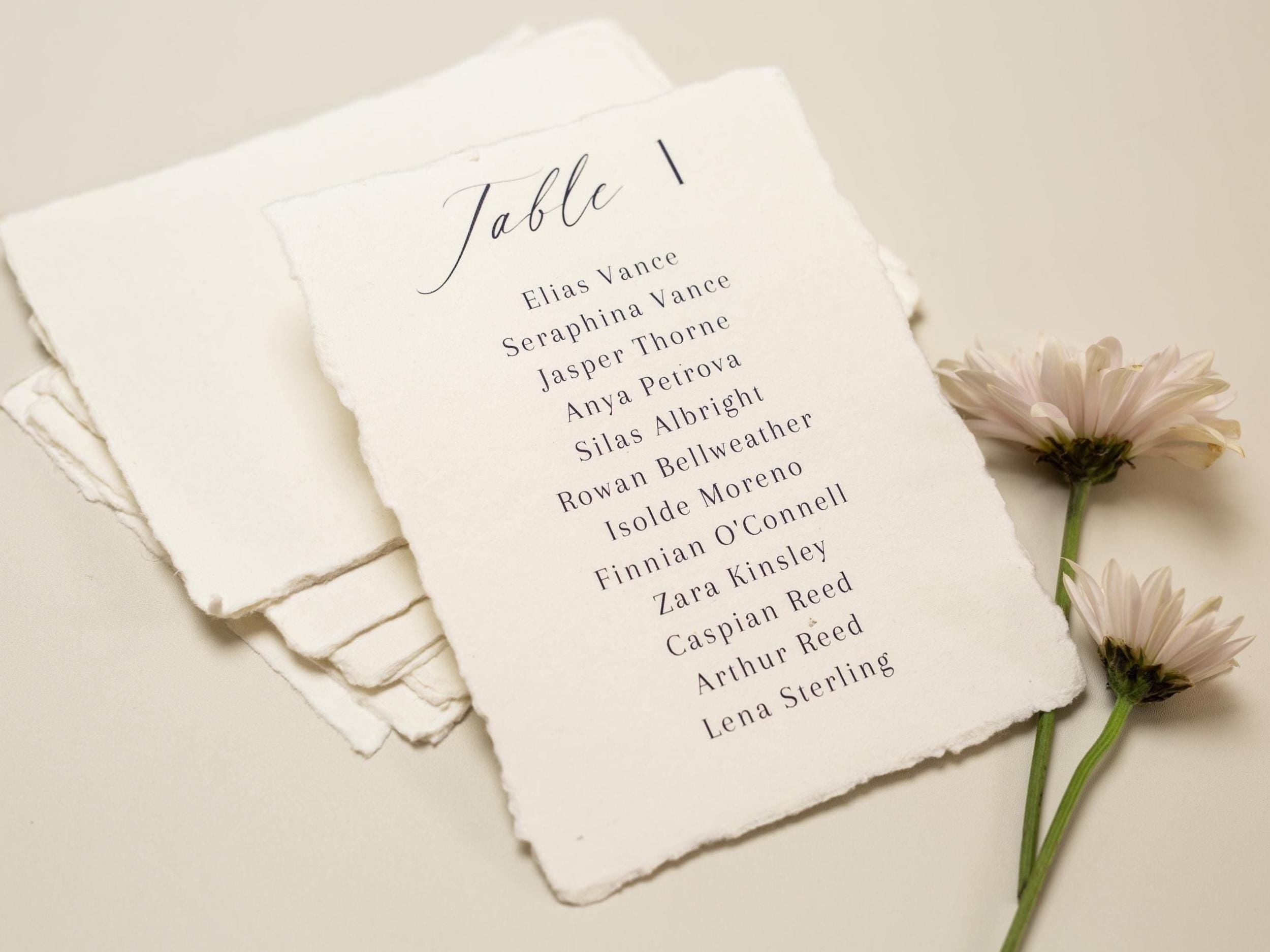 Deckle Edge Table Assignment Signs - 5x7" Seating Chart Lists for Wedding Reception Dinner, Name Check-in Table Sign, Wedding Decor, Ivory