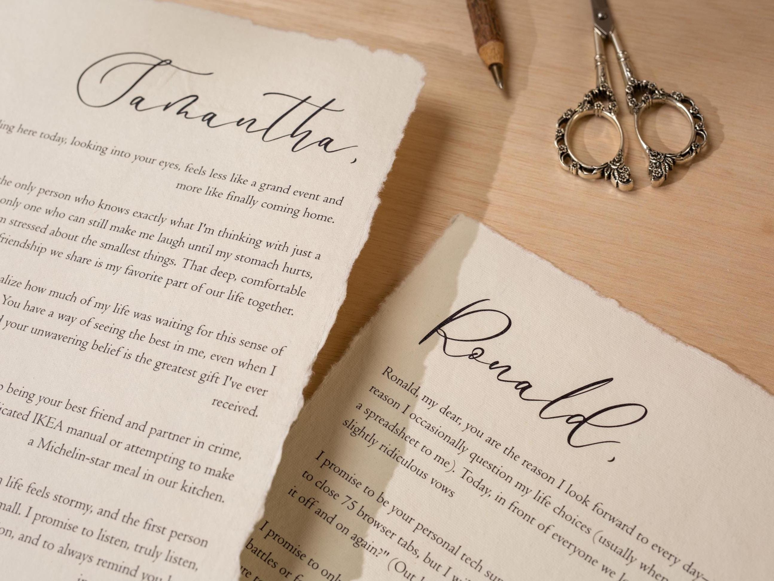 Wedding Vows Printed on Deckle Edge Paper - Custom Personalized Gift for Paper or Cotton Anniversary, A4 Large Print Poster, Vows Wall Art