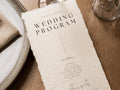 Printed Deckled Edge Wedding Ceremony Program - Customizable and Printed on Flat 100% Raw Handmade Cotton Thick Paper Cards, Ivory, 4x9.25"