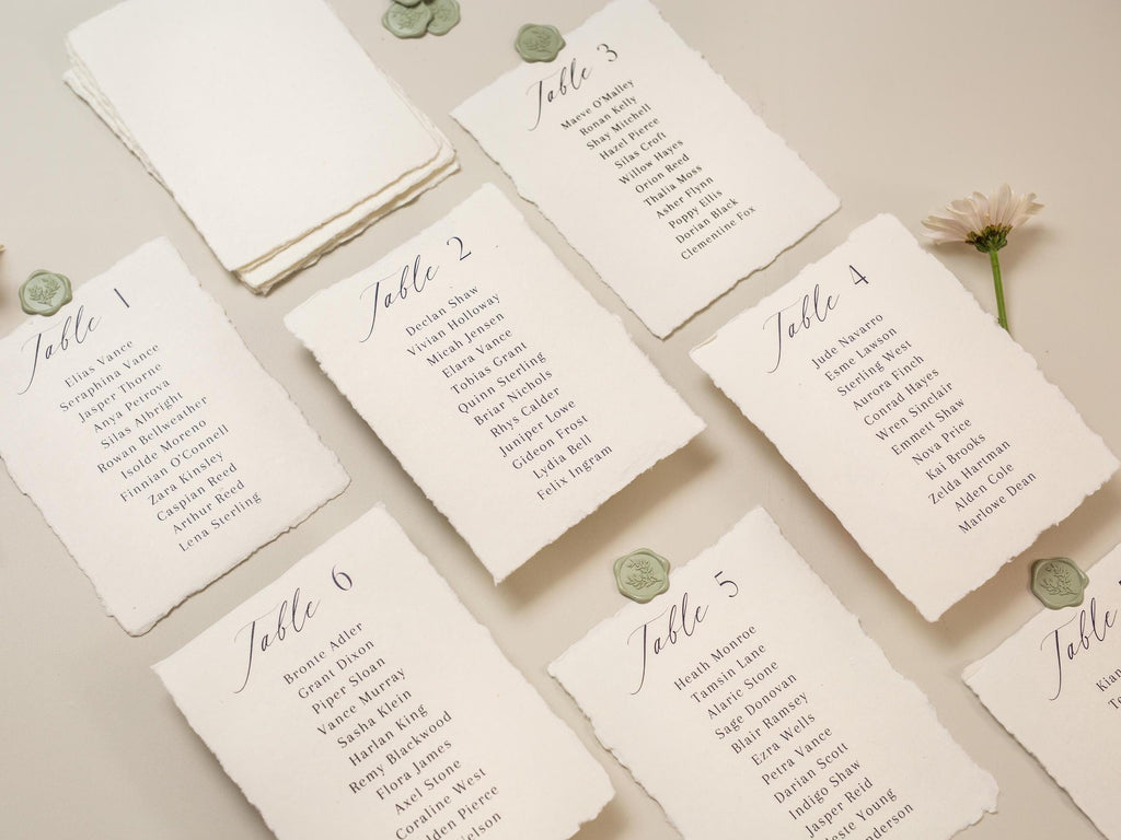 Deckle Edge Table Assignment Signs - 5x7" Seating Chart Lists for Wedding Reception Dinner, Name Check-in Table Sign, Wedding Decor, Ivory