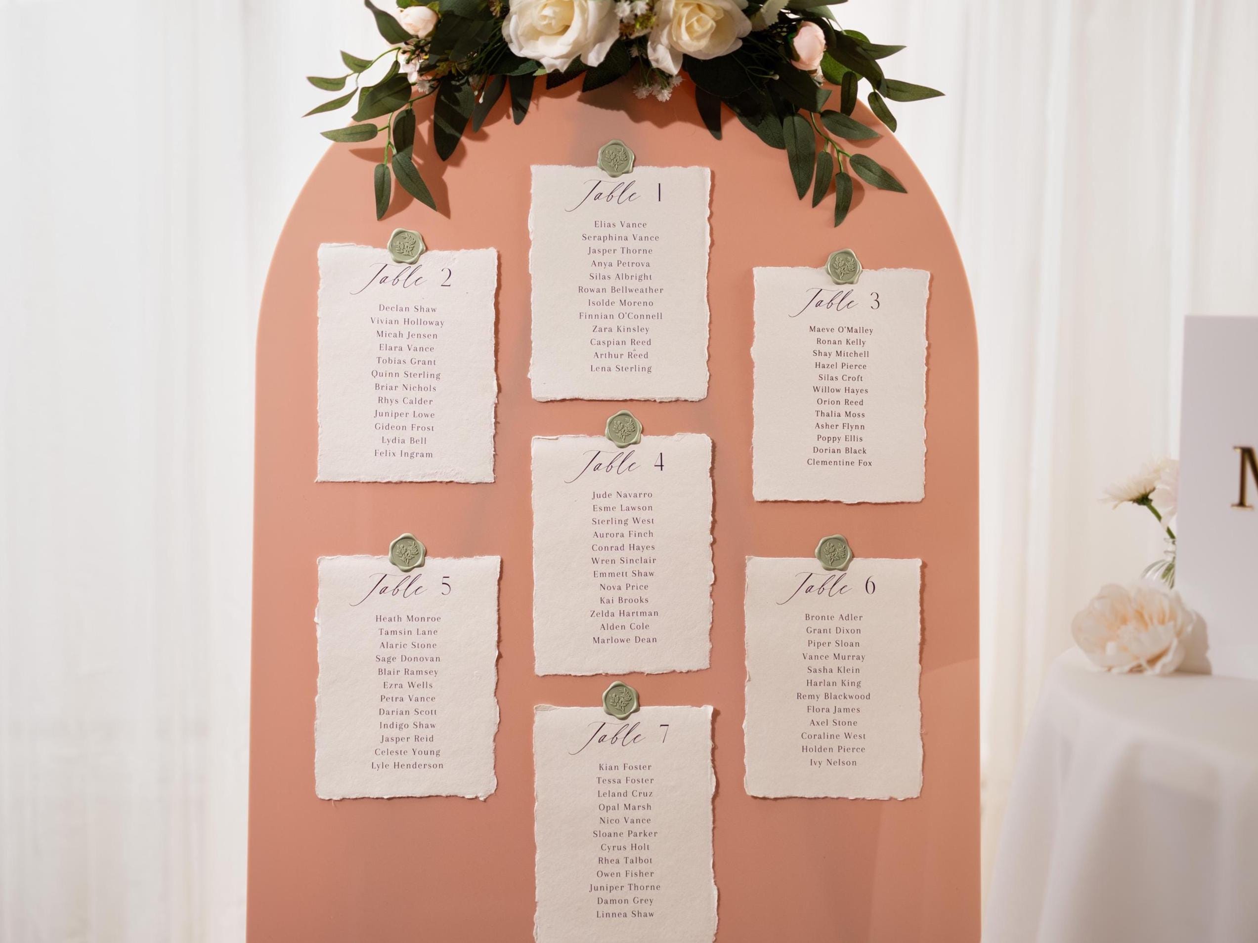 Deckle Edge Table Assignment Signs - 5x7" Seating Chart Lists for Wedding Reception Dinner, Name Check-in Table Sign, Wedding Decor, Ivory