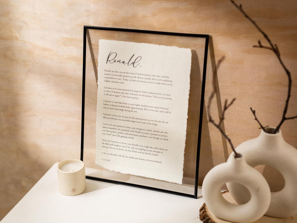 Wedding Vows Printed on Deckle Edge Paper - Custom Personalized Gift for Paper or Cotton Anniversary, A4 Large Print Poster, Vows Wall Art