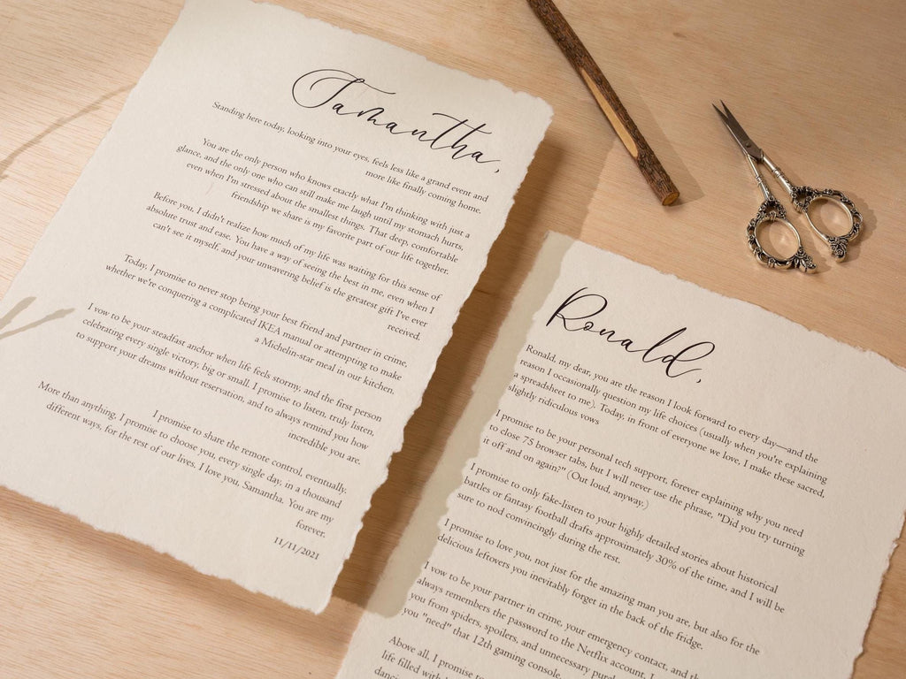 Wedding Vows Printed on Deckle Edge Paper - Custom Personalized Gift for Paper or Cotton Anniversary, A4 Large Print Poster, Vows Wall Art