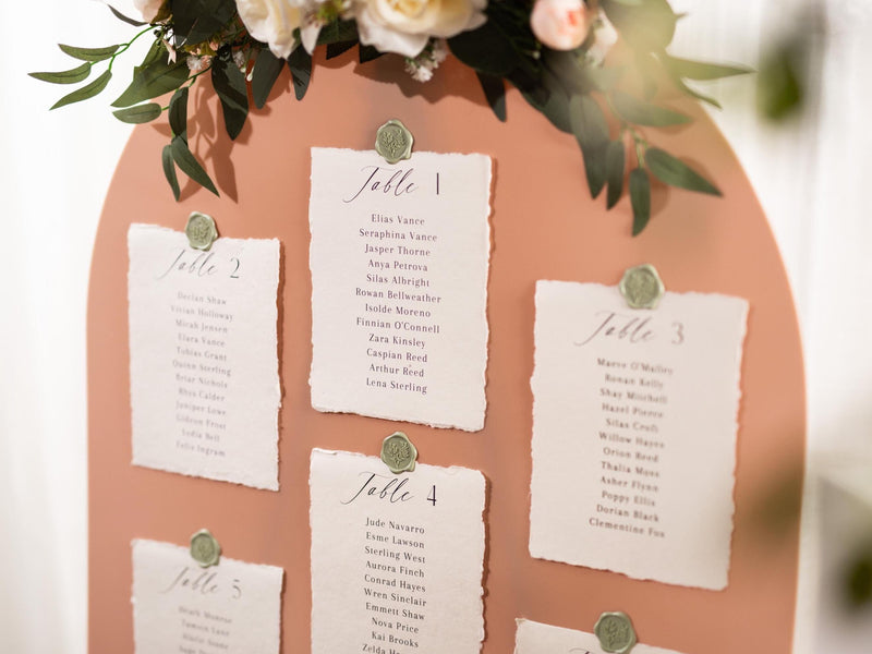 Deckle Edge Table Assignment Signs - 5x7" Seating Chart Lists for Wedding Reception Dinner, Name Check-in Table Sign, Wedding Decor, Ivory