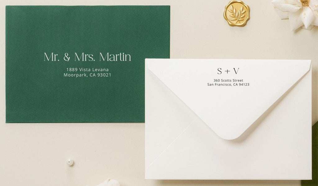 A7 envelope address printing (d5) - with white or black ink custom wedding guest invitation black navy green return envelopes personalized