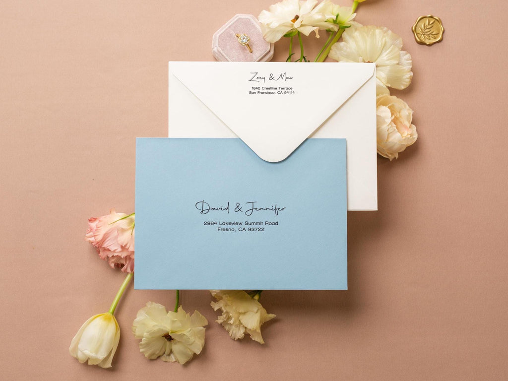 A7 envelope address printing (d3) - custom white ink printing or black ink printing holiday cards invitations return envelopes personalized