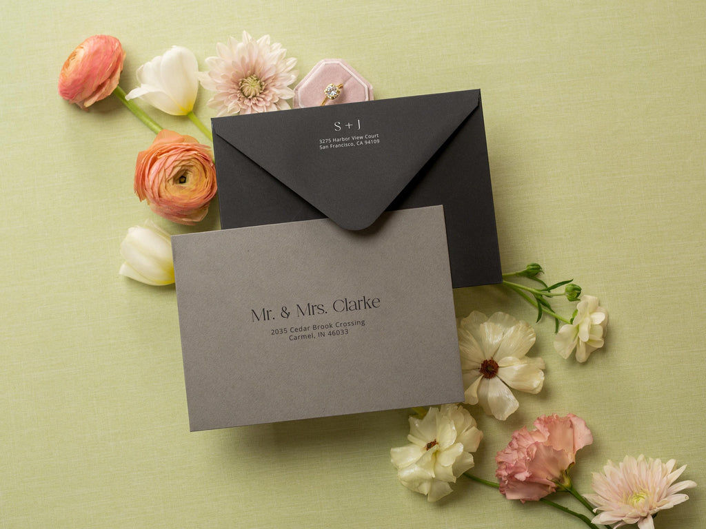 A7 envelope address printing (d5) - with white or black ink custom wedding guest invitation black navy green return envelopes personalized