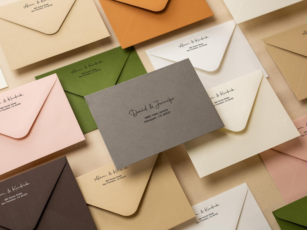 A7 envelope address printing (d3) - custom white ink printing or black ink printing holiday cards invitations return envelopes personalized