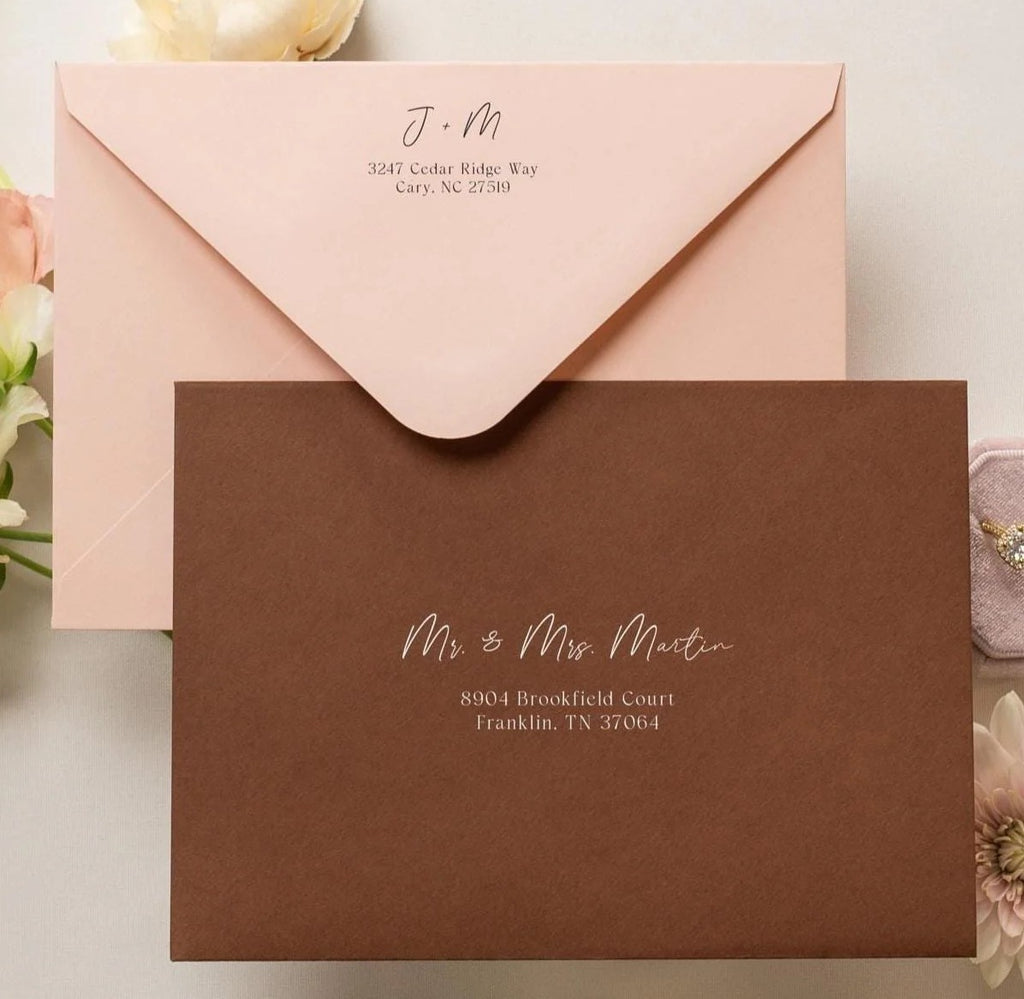 A7 envelope address printing (d1)  - Black or White Ink Envelope Printing for 5x7 Wedding Invitations, Elegant Guest and Return Addressing