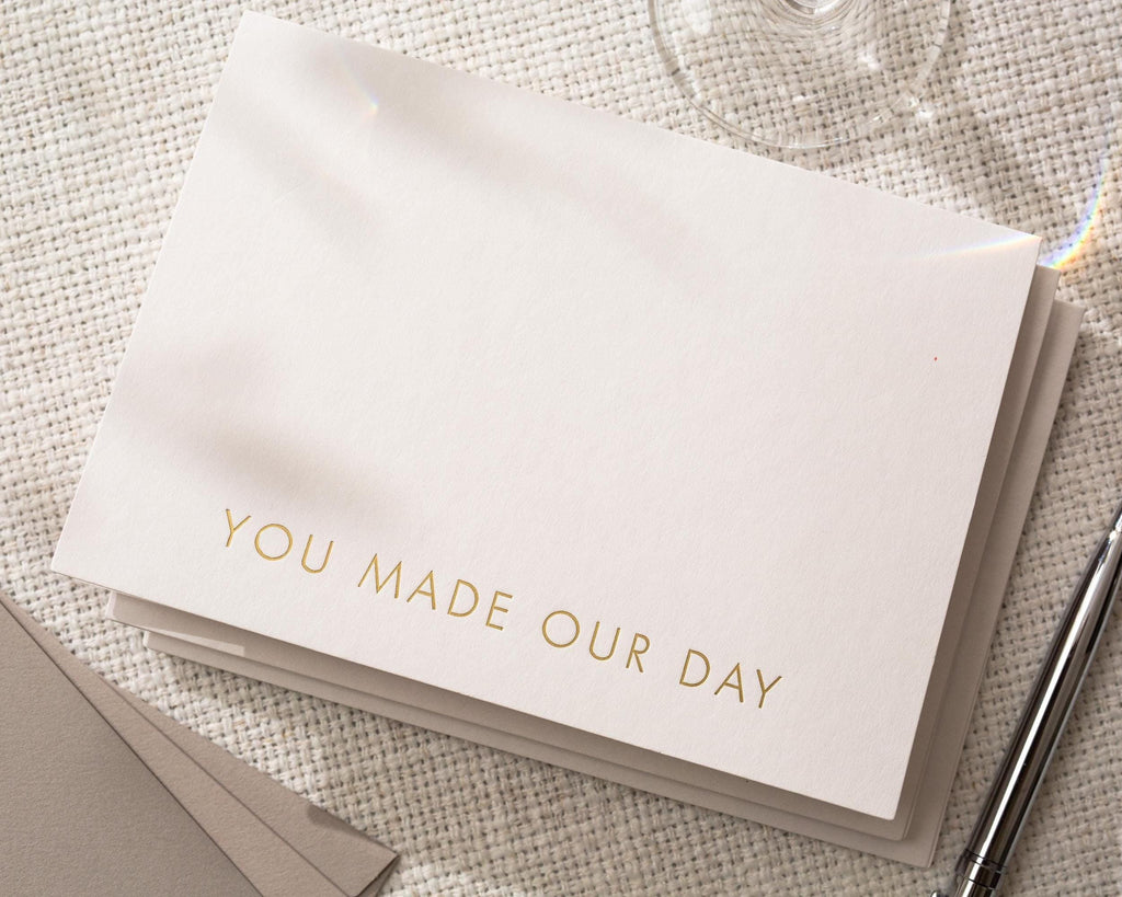 Gold Embossed You Made Our Day Card w/ Envelope - Ready To Ship Gold Foil Wedding Thank You Cards Minimalist Reception Appreciation Notes