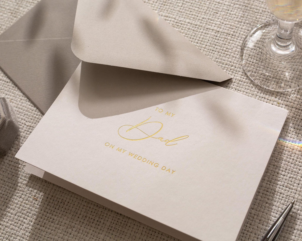 Gold Embossed To My Dad On My Wedding Day Card w/ Envelope - Ready To Ship Father Of The Bride Letter, Sentimental Parent Keepsake Gift