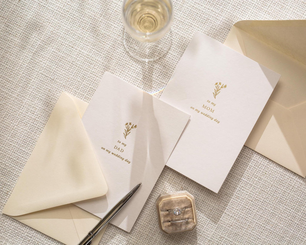 Gold Embossed To My Mom & Dad on My Wedding Day Card Set w/ Envelopes - Set of 2 Ready To Ship Parent Thank You Letter Keepsake