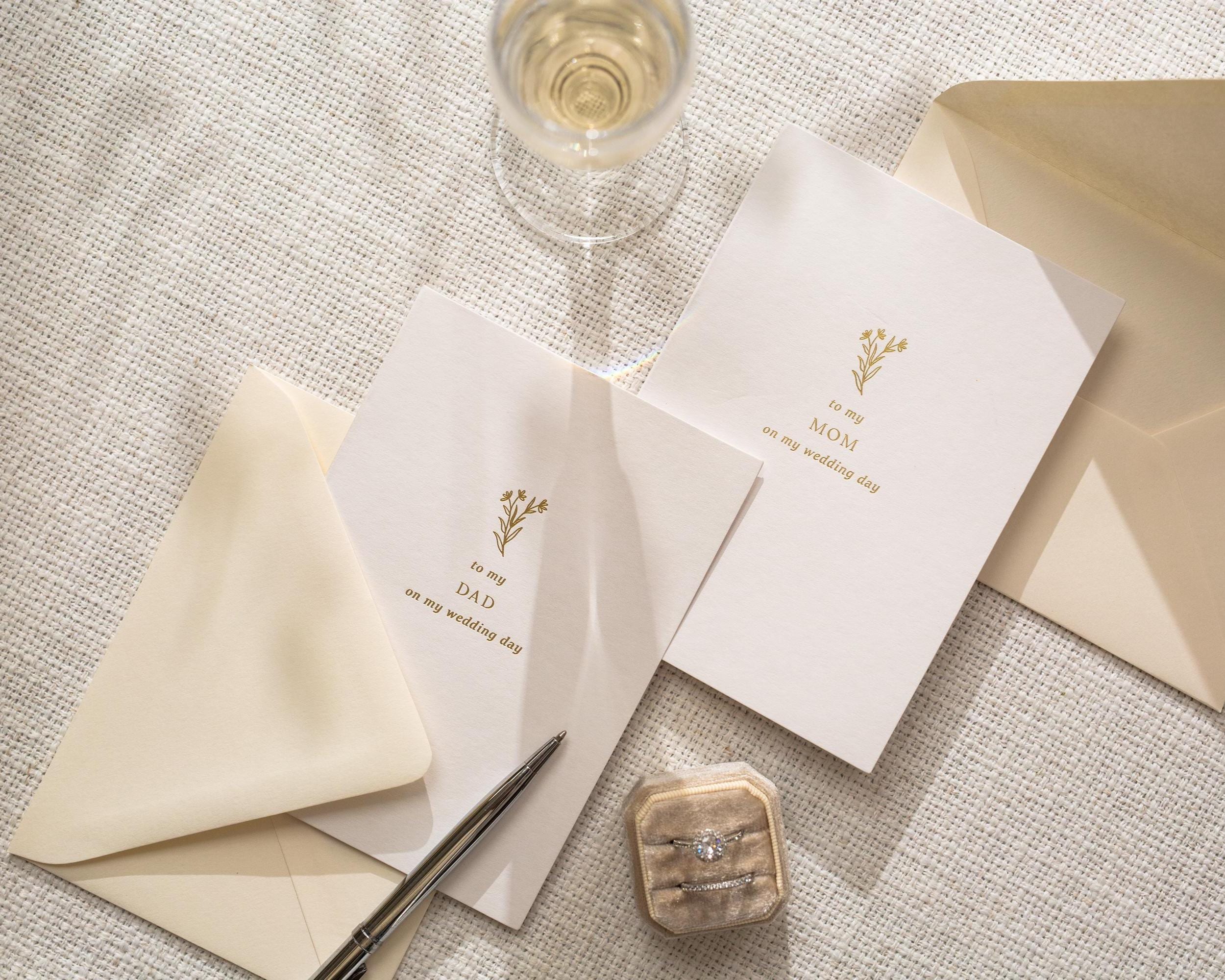 Gold Embossed To My Mom & Dad on My Wedding Day Card Set w/ Envelopes - Set of 2 Ready To Ship Parent Thank You Letter Keepsake