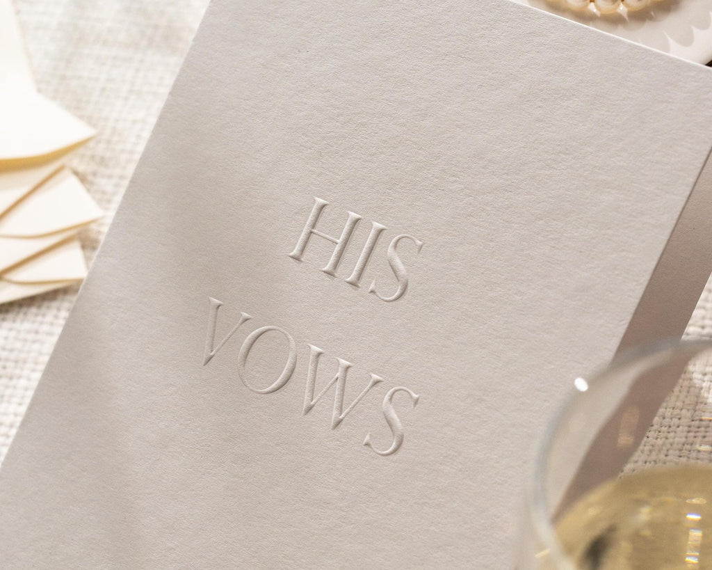Raised Embossing His and Her Vow Cards Set of 2 w/ Envelopes - Ready To Ship Blind Embossed Wedding Vows Booklet, Minimal Ceremony Keepsake
