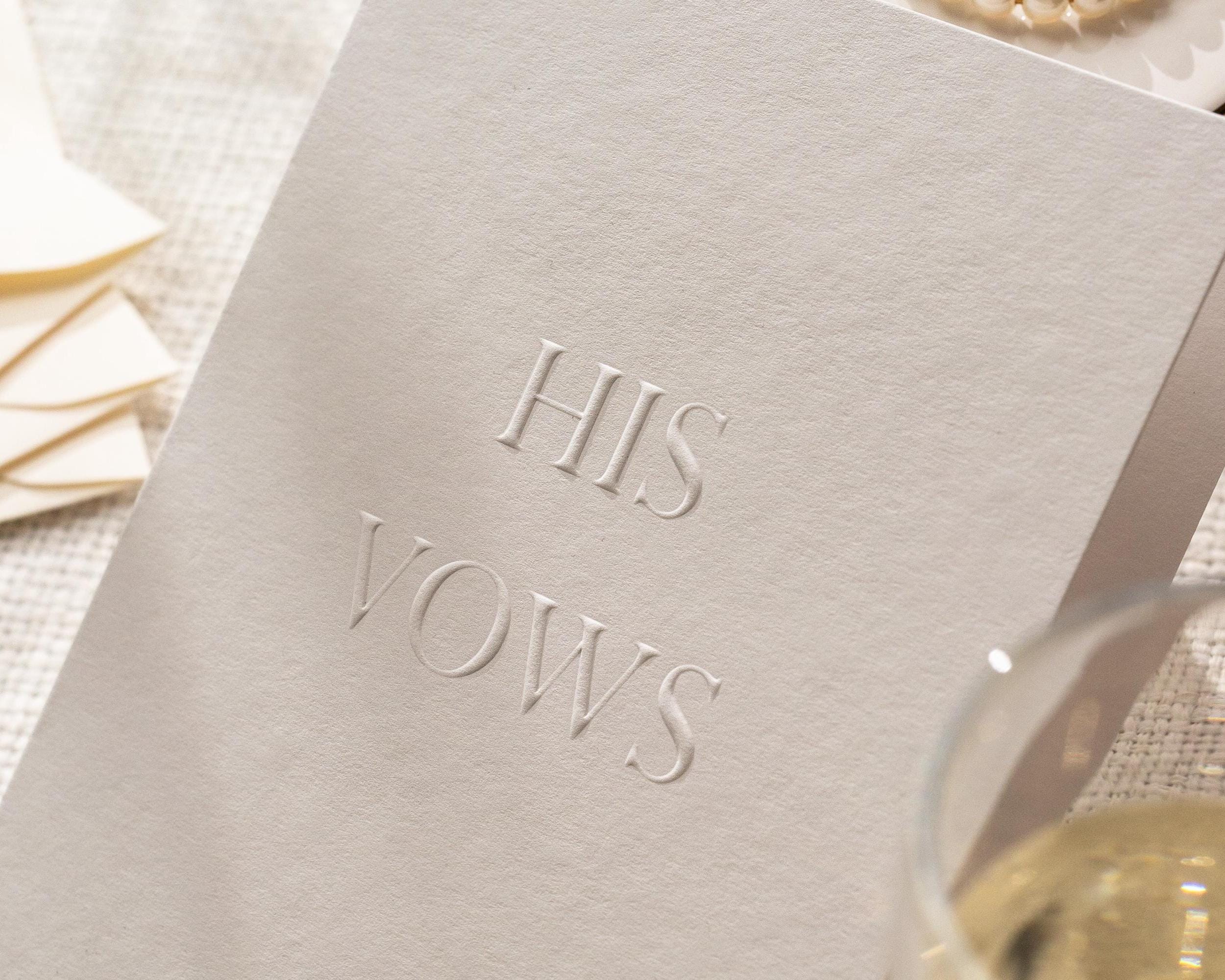 Raised Embossing His and Her Vow Cards Set of 2 w/ Envelopes - Ready To Ship Blind Embossed Wedding Vows Booklet, Minimal Ceremony Keepsake