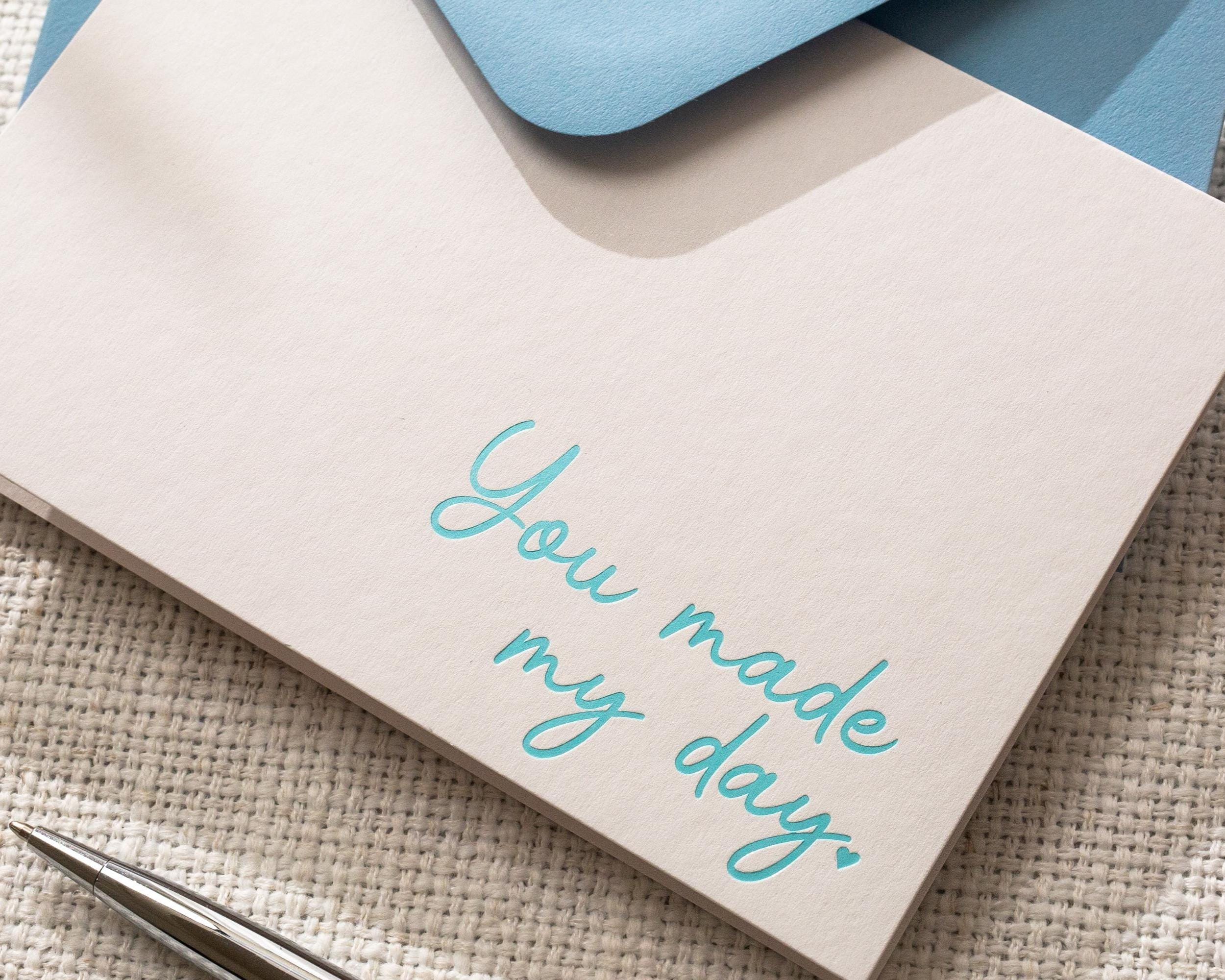 Navy Embossed You Made My Day Card w/ Envelope - Ready To Ship Wedding Day Appreciation Thank You Letter for Guests Bridesmaid Friend