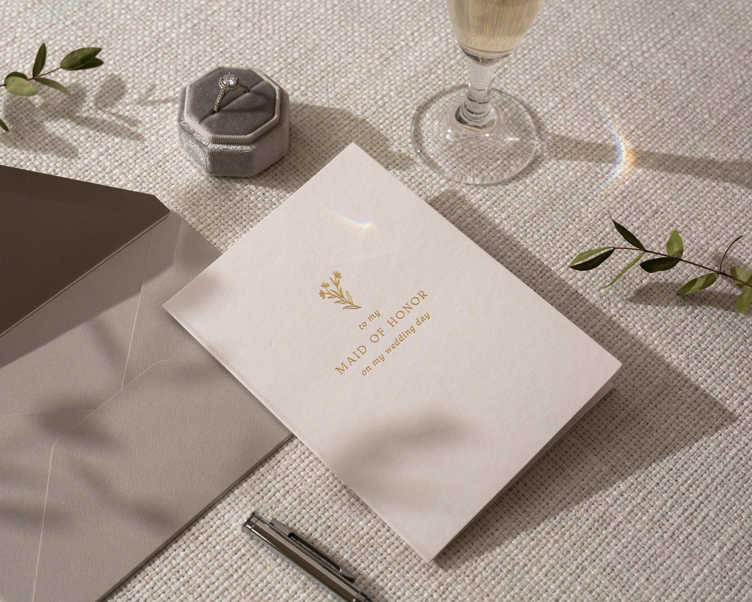 Gold Embossed To My Maid of Honor On My Wedding Day Card w/ Envelope - Ready To Ship Thank You Letter, Minimalist Bridal Party Keepsake