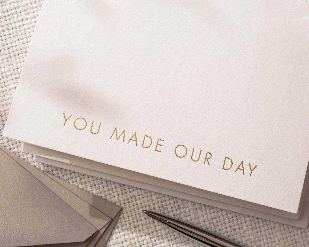 Gold Embossed You Made Our Day Card w/ Envelope - Ready To Ship Gold Foil Wedding Thank You Cards Minimalist Reception Appreciation Notes