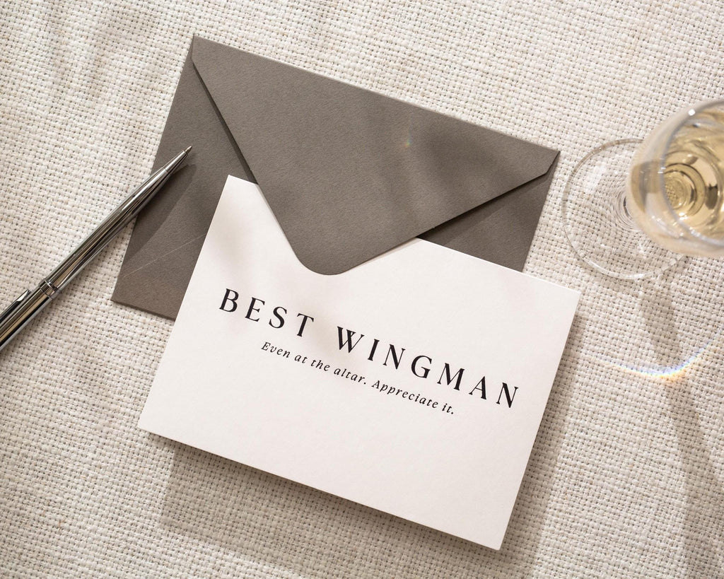 Black Embossed Best Wingman Thank You Card - Ready To Ship Wedding Day Appreciation Note for Best Man, Modern Groomsmen Gift Insert Keepsake
