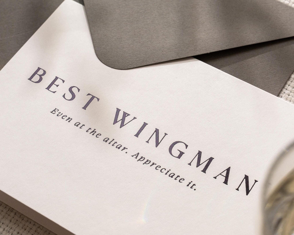 Black Embossed Best Wingman Thank You Card - Ready To Ship Wedding Day Appreciation Note for Best Man, Modern Groomsmen Gift Insert Keepsake