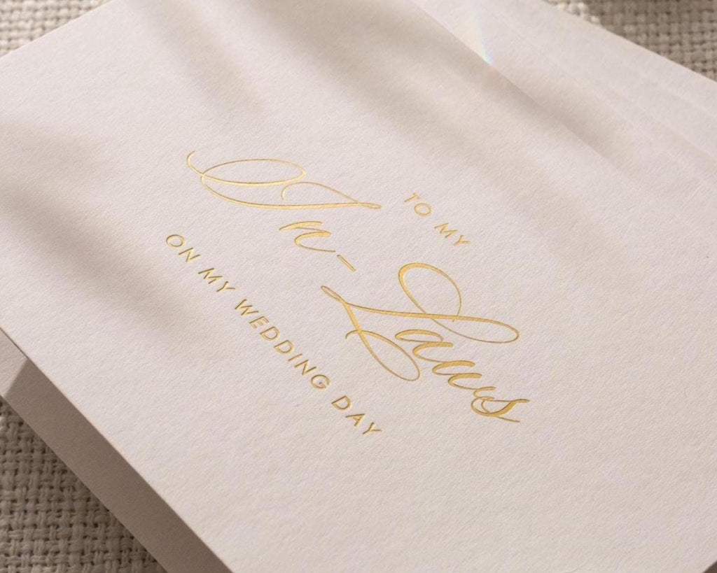 Gold Embossed To My In-Laws Thank You Card w/ Envelope - Wedding Day Morning Note Stationery for Groom's and Bride's Parents