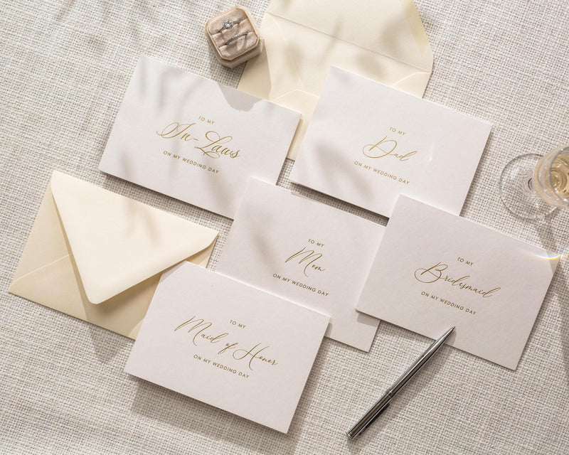 Gold Embossed To My In-Laws Thank You Card w/ Envelope - Wedding Day Morning Note Stationery for Groom's and Bride's Parents