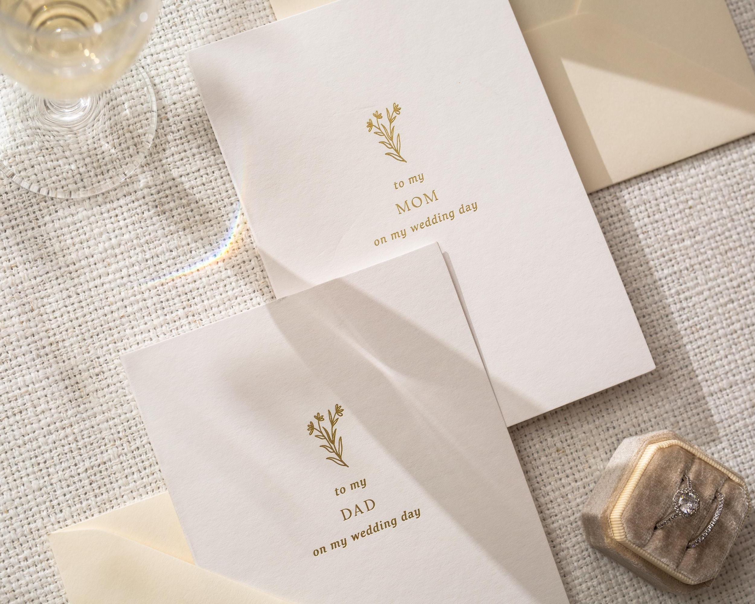 Gold Embossed To My Mom & Dad on My Wedding Day Card Set w/ Envelopes - Set of 2 Ready To Ship Parent Thank You Letter Keepsake
