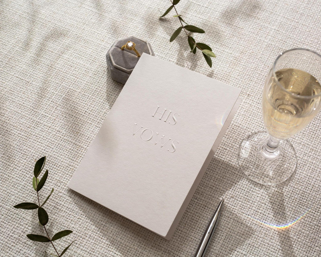 Raised Embossing His and Her Vow Cards Set of 2 w/ Envelopes - Ready To Ship Blind Embossed Wedding Vows Booklet, Minimal Ceremony Keepsake