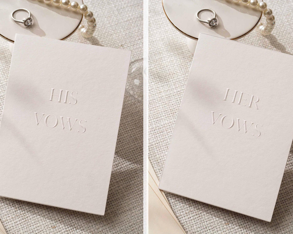 Raised Embossing His and Her Vow Cards Set of 2 w/ Envelopes - Ready To Ship Blind Embossed Wedding Vows Booklet, Minimal Ceremony Keepsake