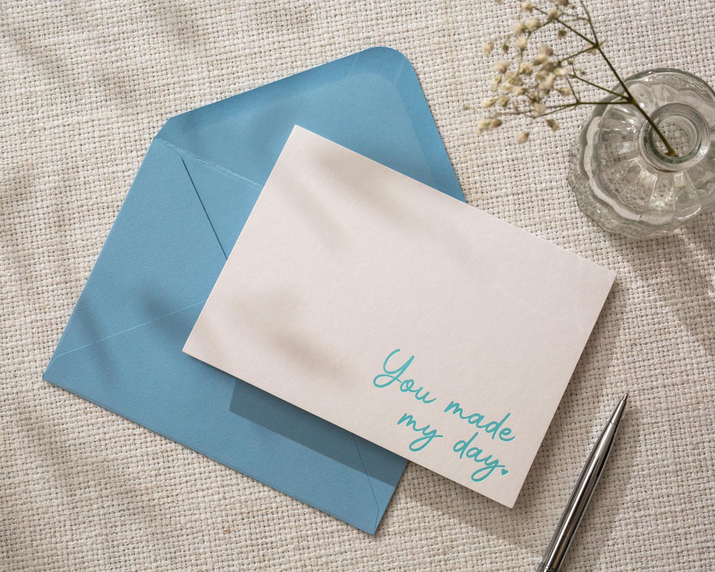 Navy Embossed You Made My Day Card w/ Envelope - Ready To Ship Wedding Day Appreciation Thank You Letter for Guests Bridesmaid Friend