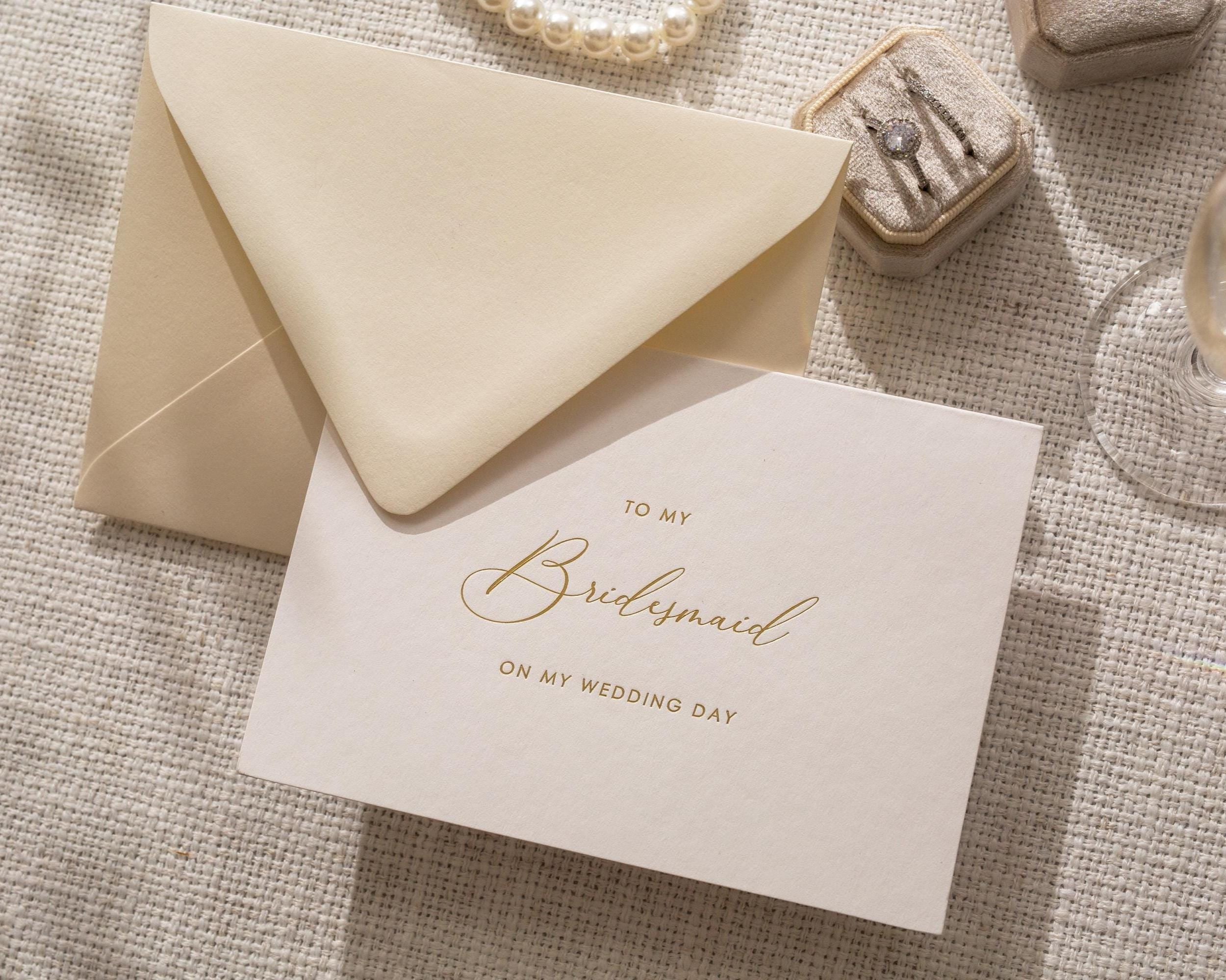 Gold Embossed To My Maid of Honor Card w/ Envelope - Ready To Ship Bridal Party Bridesmaid Thank You Letter on Wedding Day