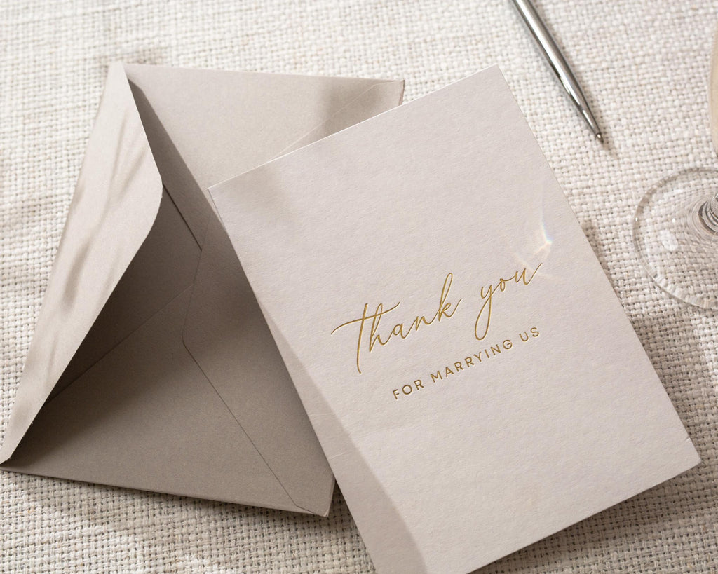 Gold Embossed Folded Card w/ Envelope (TY4) - Thank You for Marrying Us Card for Officiant, Pastor, Minister Appreciation Ceremony Keepsake