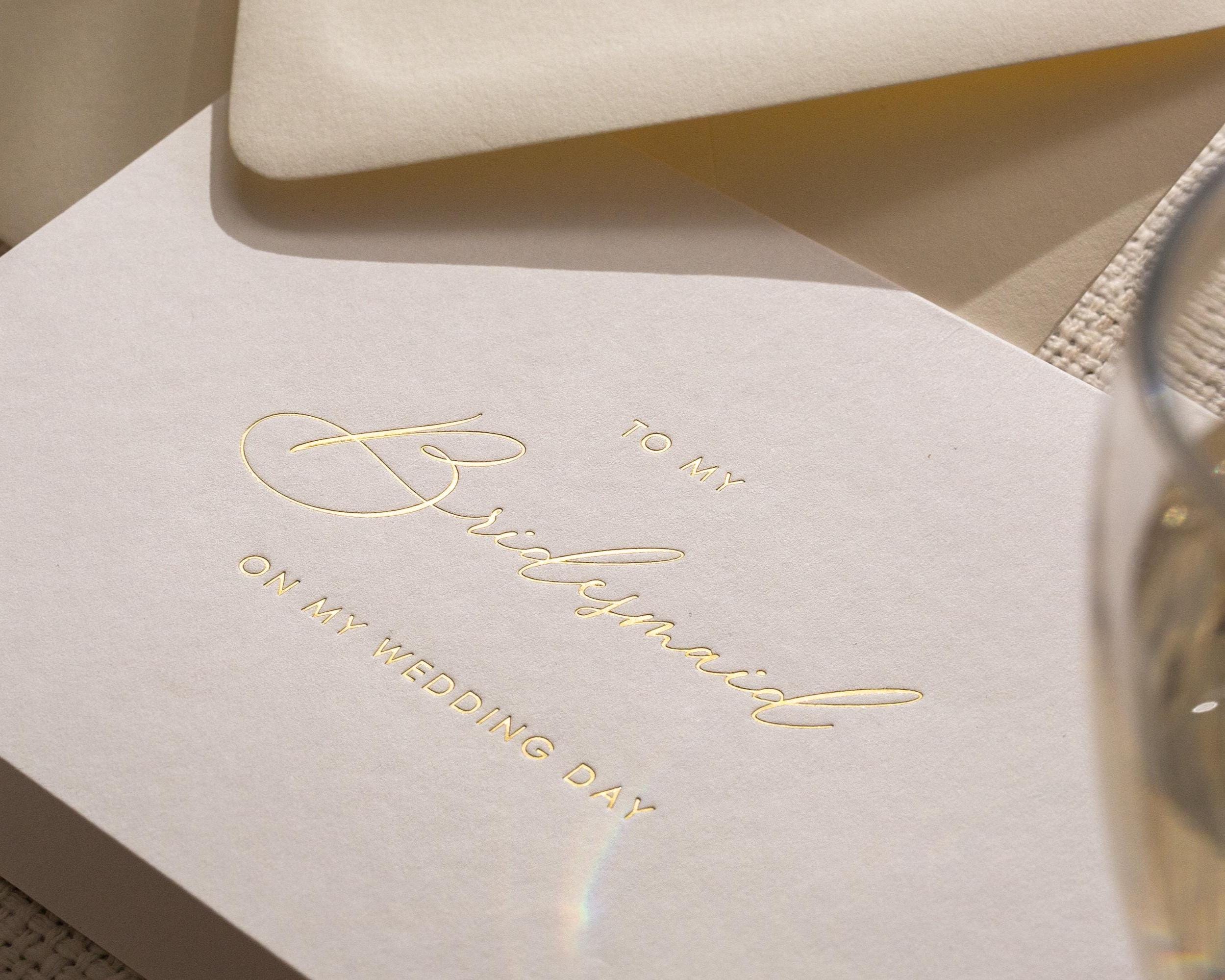 Gold Embossed "To My" Wedding Thank You Card w/ Envelope - Ready To Ship Maid of Honor Bridesmaid Mom Dad In-Laws Letter Keepsake