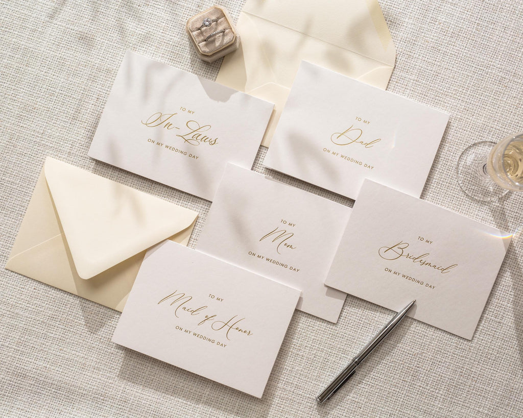 Gold Embossed "To My" Wedding Thank You Card w/ Envelope - Ready To Ship Maid of Honor Bridesmaid Mom Dad In-Laws Letter Keepsake