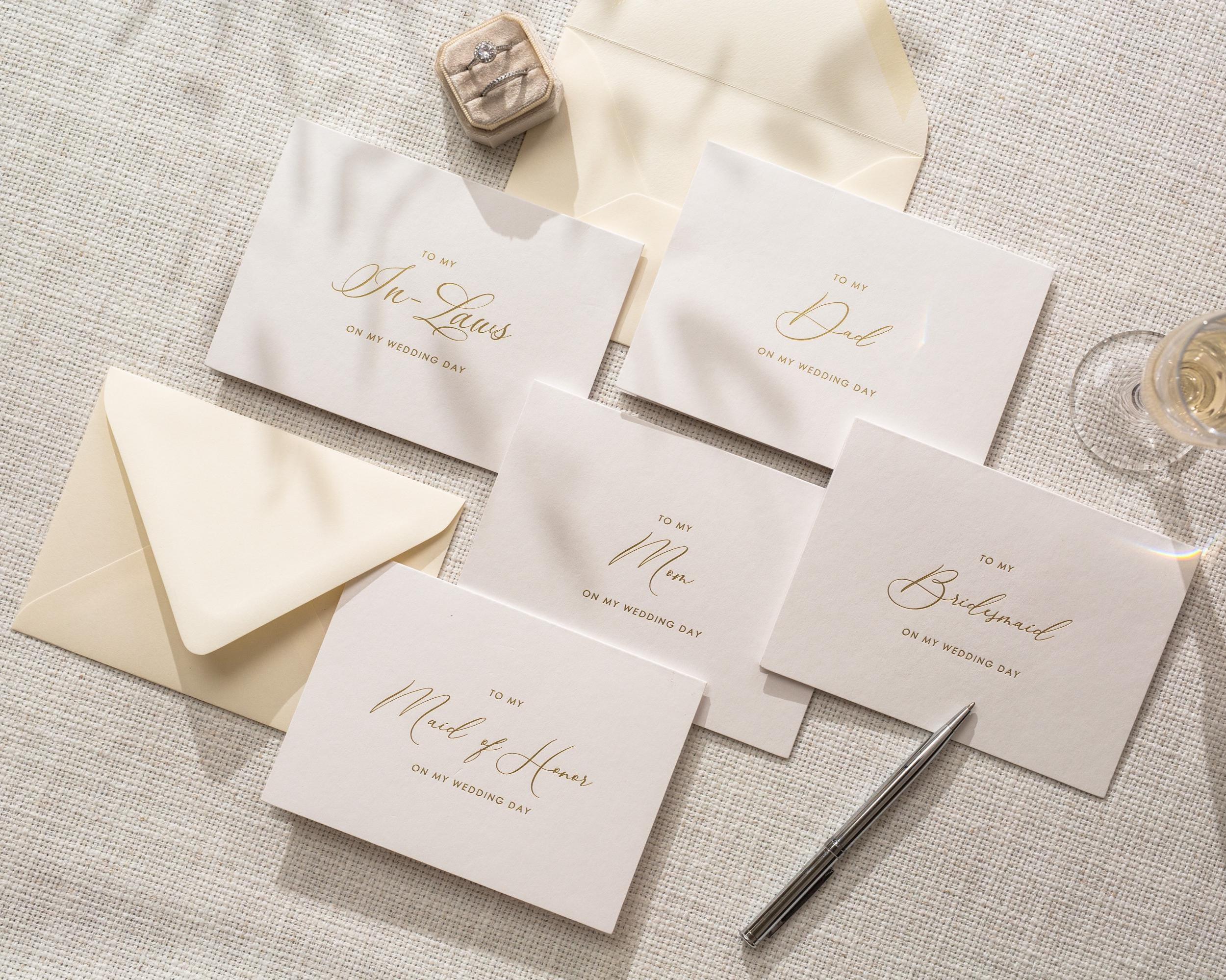 Gold Embossed "To My" Wedding Thank You Card w/ Envelope - Ready To Ship Maid of Honor Bridesmaid Mom Dad In-Laws Letter Keepsake